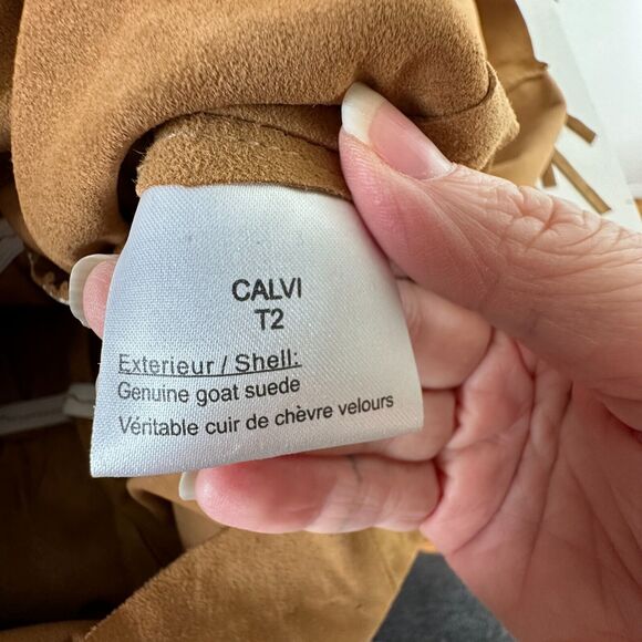 Belair Calvi Camel-Tan Goat Suede Sleeveless Fringed Scoop Neck Mini Dress T2 - Picture 9 of 16